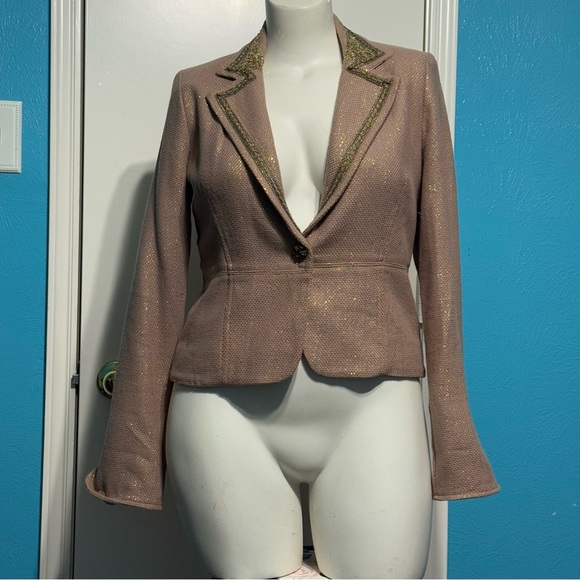 TRUE MEANING Brown Pinkish Hue Blazer Tailored Suit Jacket Sequined collar 12 - Picture 1 of 16